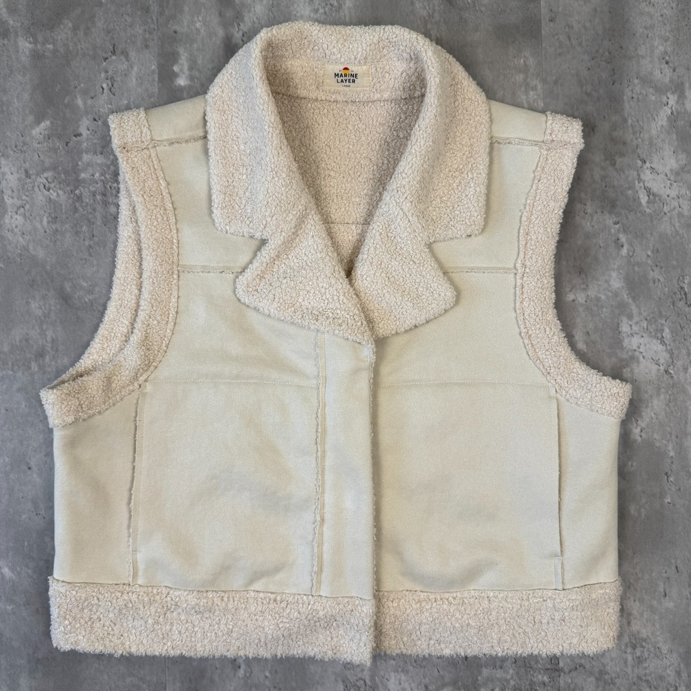 Marine Layer Vest Women's L Quebec Sherpa Natural Ivory Vegan Suede Cozy